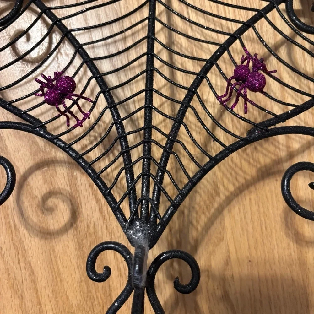 Spiderweb And Spiders Halloween 15” 3 Candle Candle Holder Metal